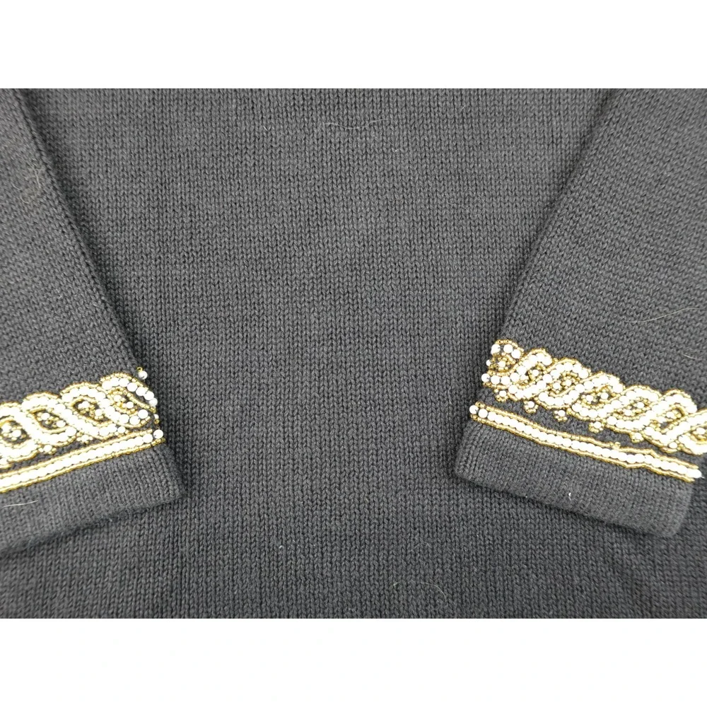 Victoria Harbour Beaded Sweater Womens Large‎ Black Gold Faux Pearl Ramie Cotton